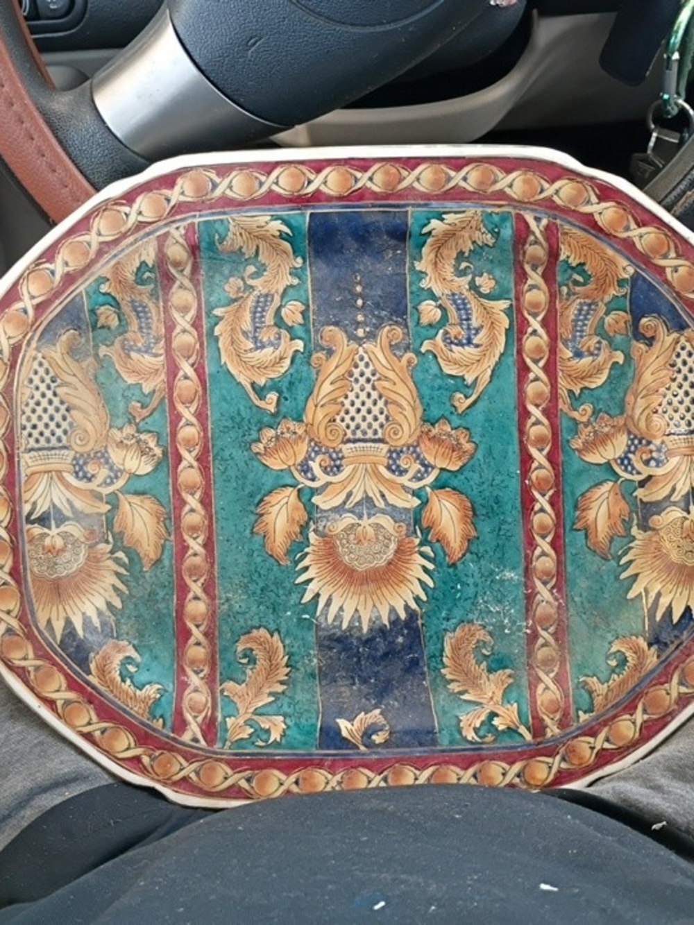Decorative Floral Patterned Home Art Tray - Teal, Navy & Gold